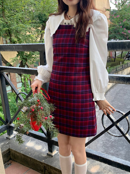 恤衫+格仔連身裙set