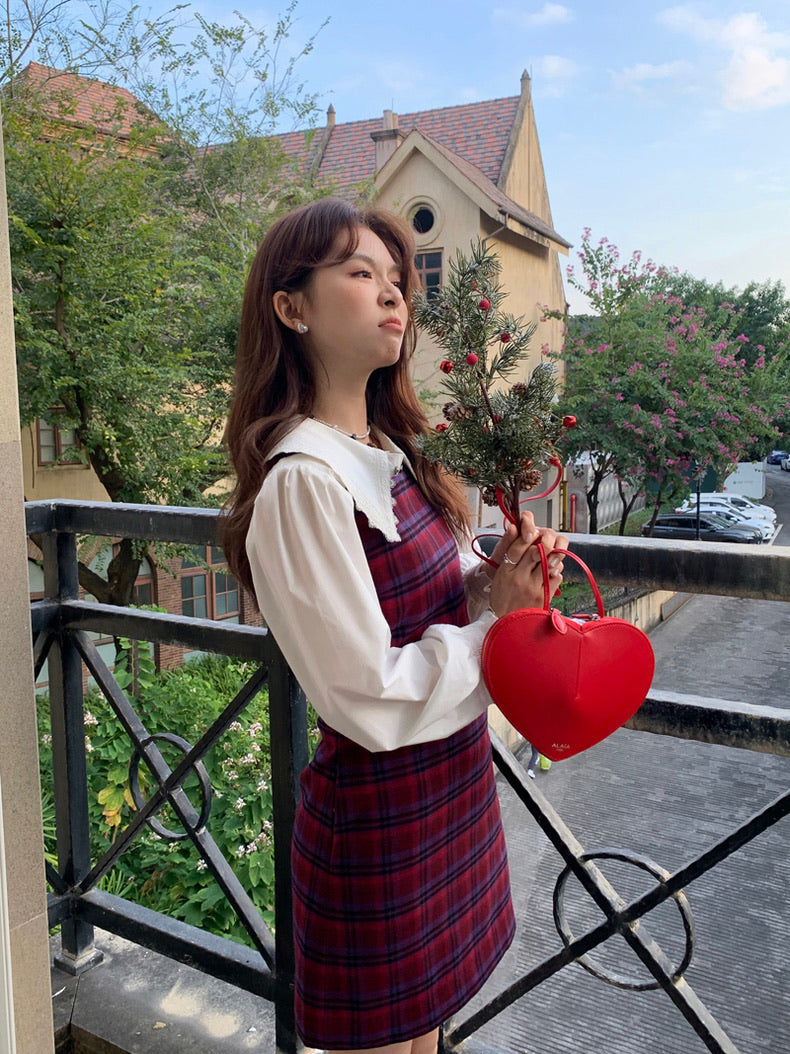 恤衫+格仔連身裙set