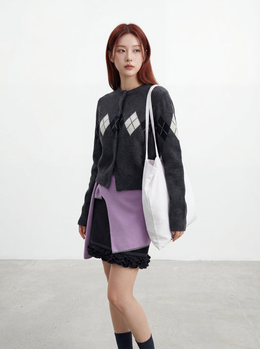 休閒菱格簡約針織開衫毛衣