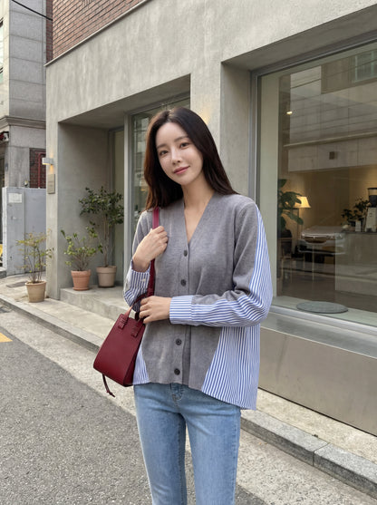 Striped Patchwork Knit Cardigan