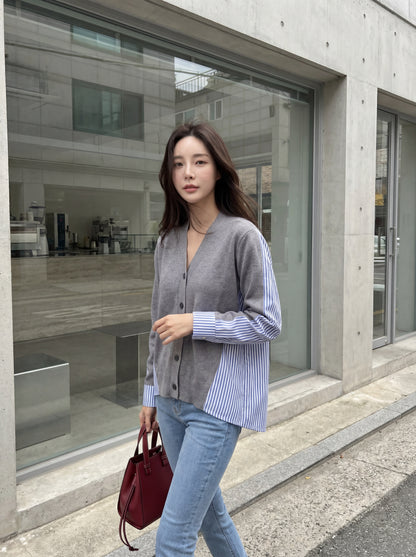 Striped Patchwork Knit Cardigan