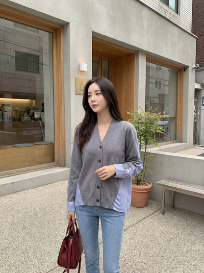 Striped Patchwork Knit Cardigan