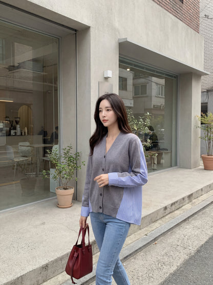 Striped Patchwork Knit Cardigan