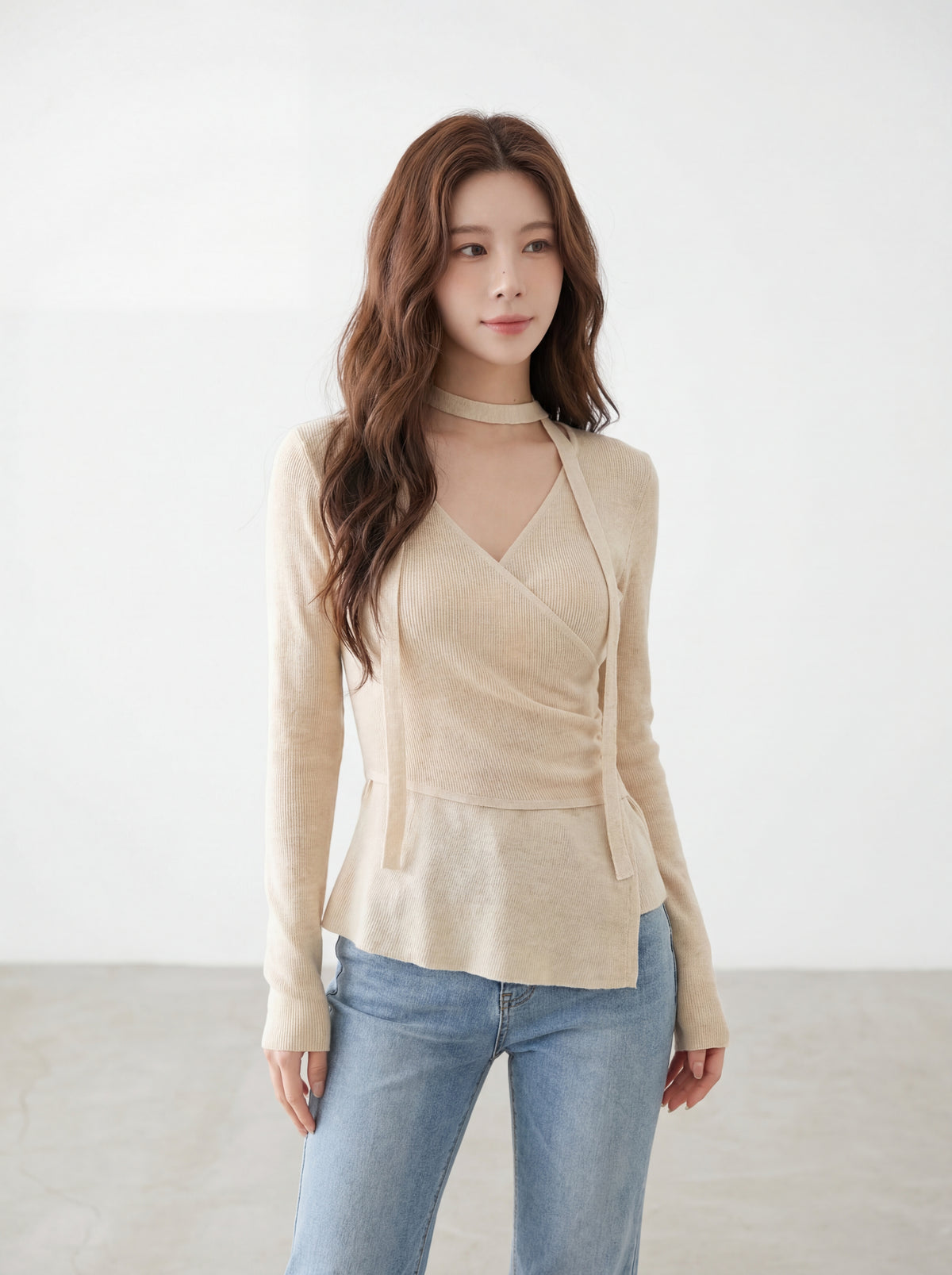 Gentle and Elegant Waist-Cinching Ruffle Knit Top