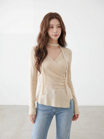 Gentle and Elegant Waist-Cinching Ruffle Knit Top