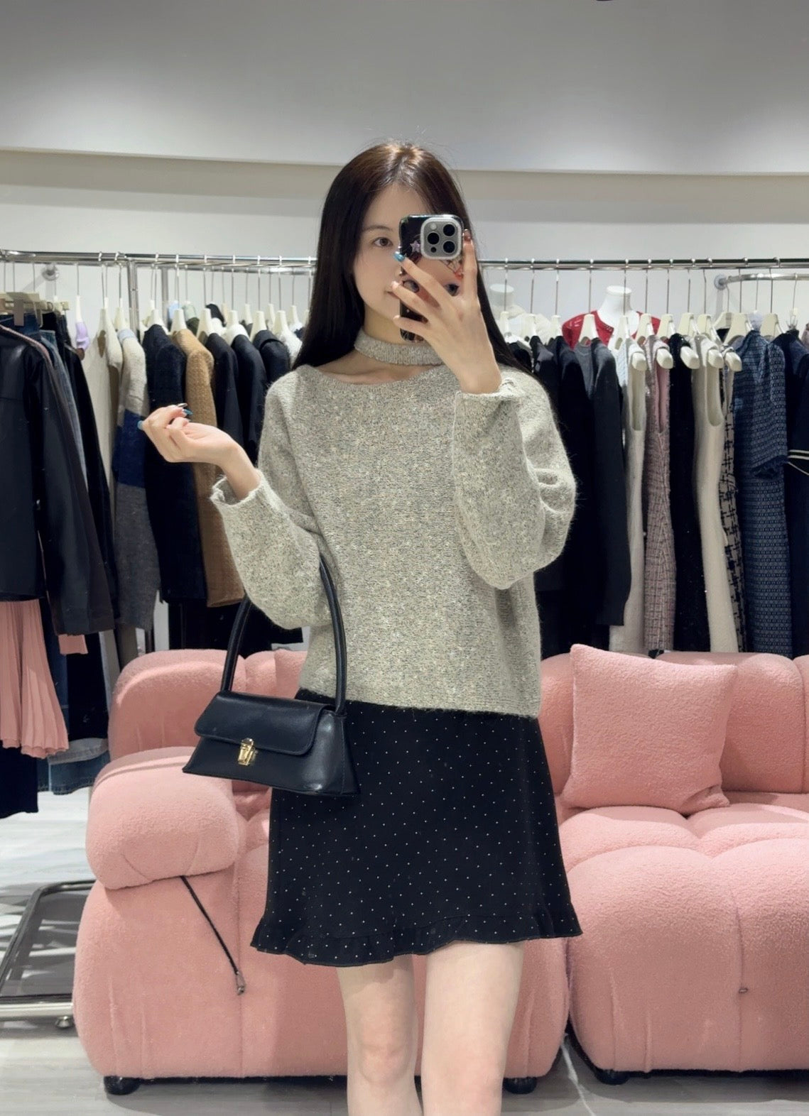 氣質斜領掛脖韓系上衣