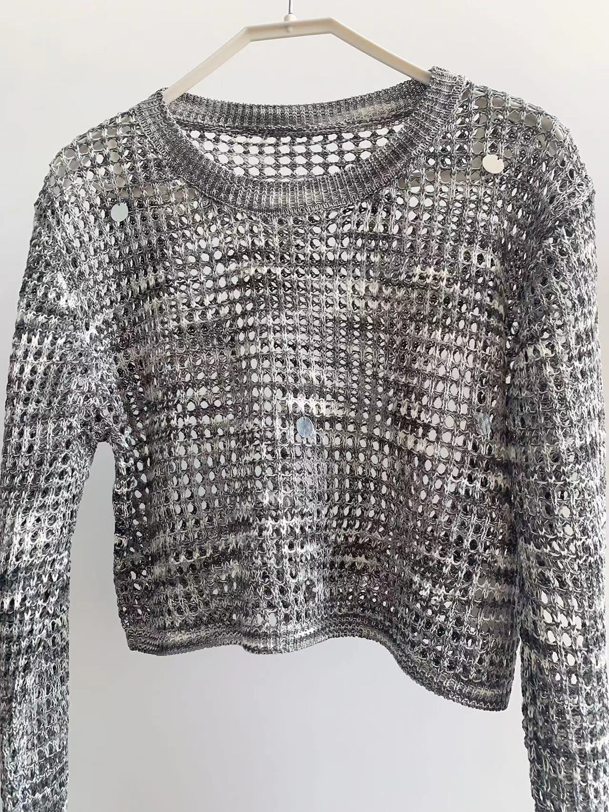 French Sequin Cutout Knit Top