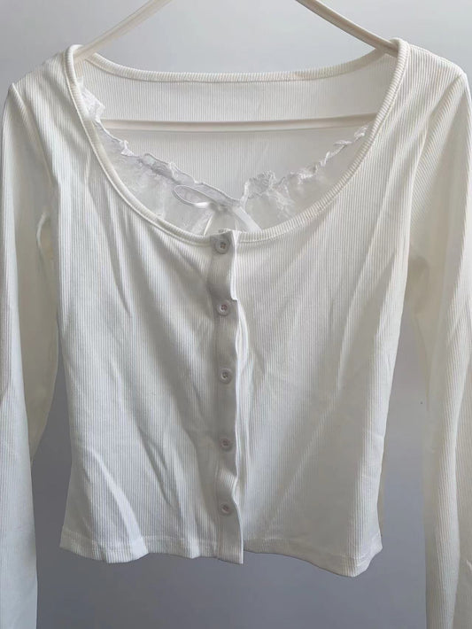Korean-style Sweet Lace Color-block Bowknot Top