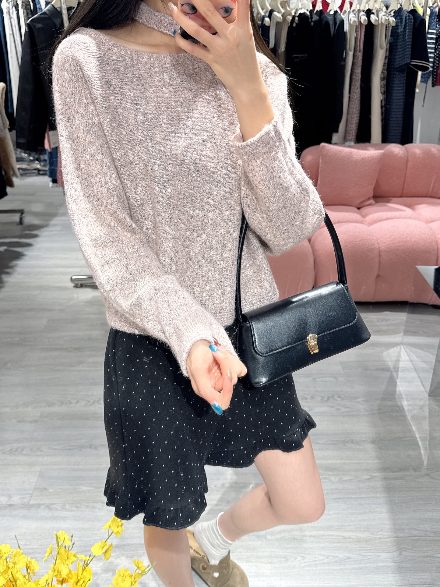 氣質斜領掛脖韓系上衣