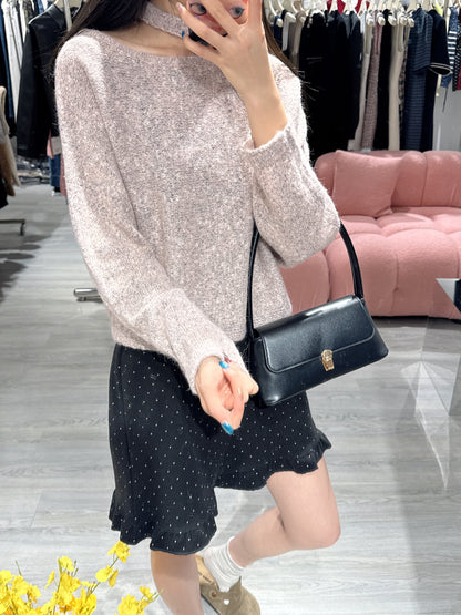 氣質斜領掛脖韓系上衣