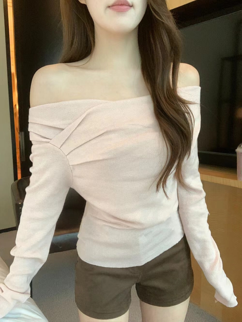 Crossed Irregular Off-Shoulder Knit Top