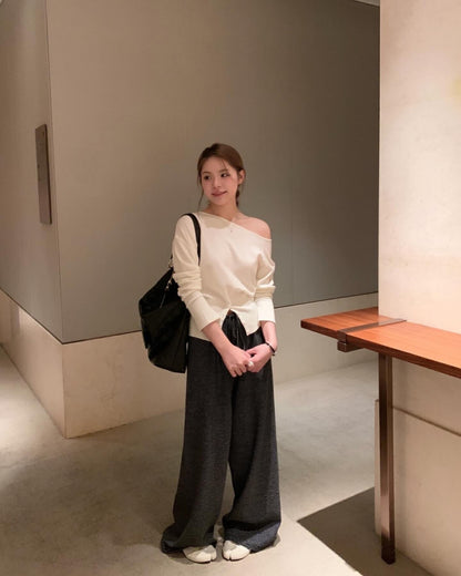 簡約斜肩針織top