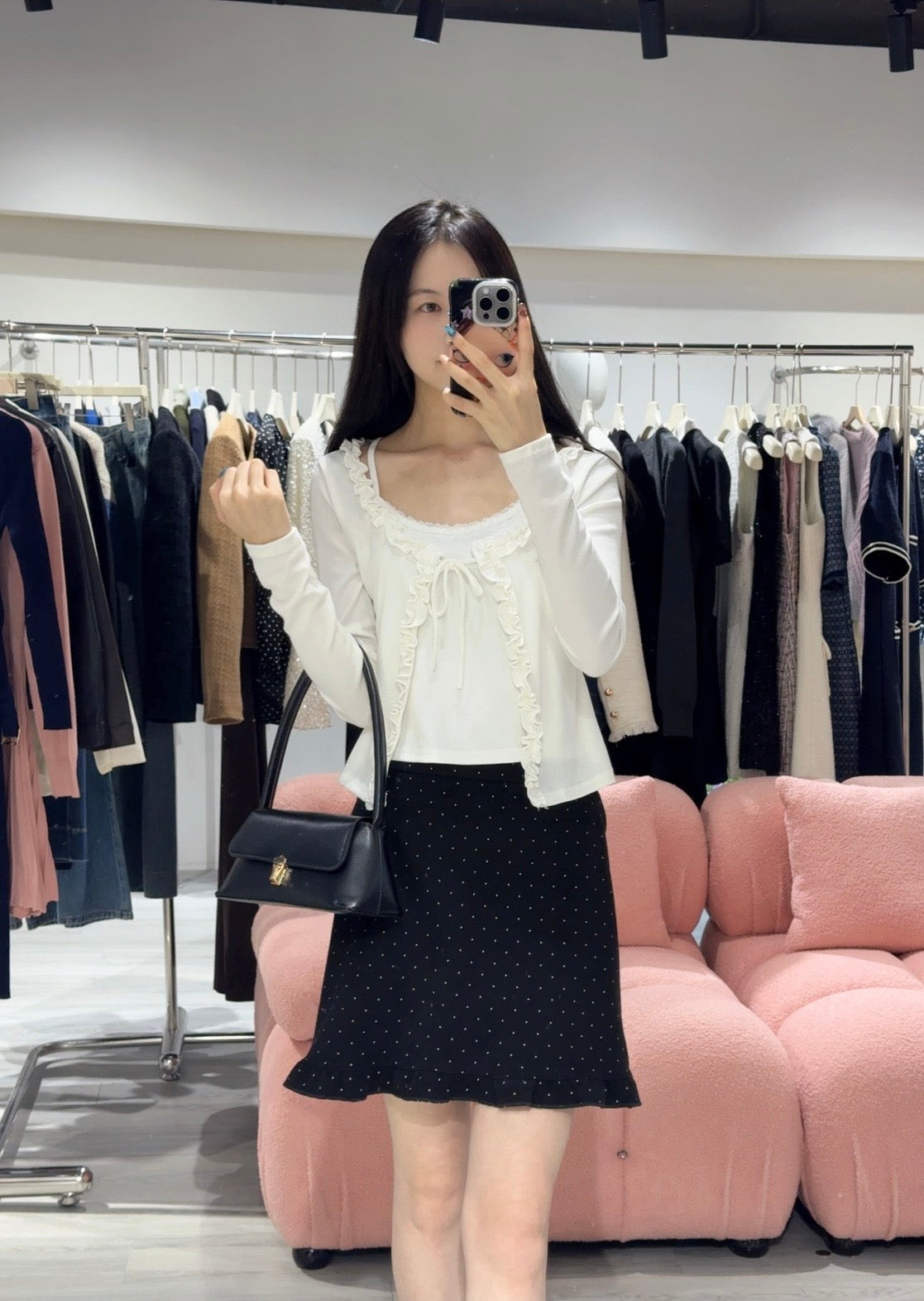 Sweet Ruffle Tie Faux Two-Piece Blouse