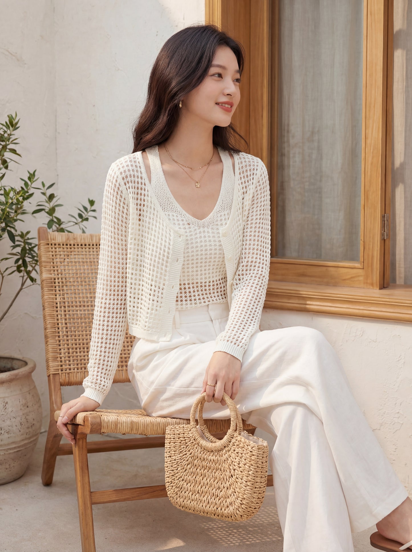 法式鏤空針織兩件套