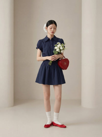 シンプルエレガント半袖ワンピース