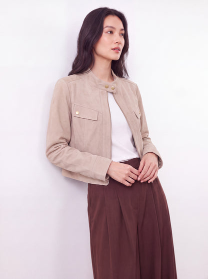 Suede Cargo Motorcycle Jacket