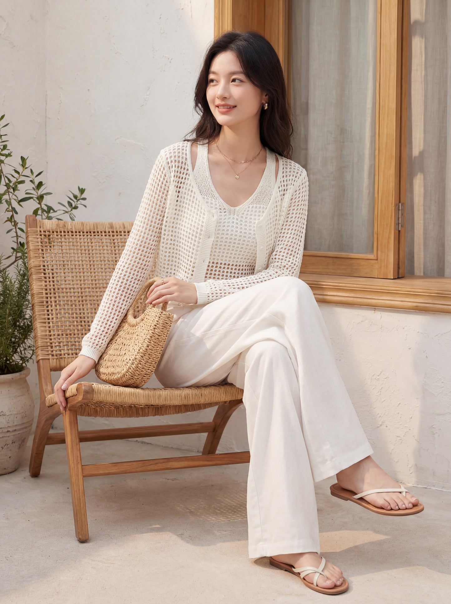 法式鏤空針織兩件套