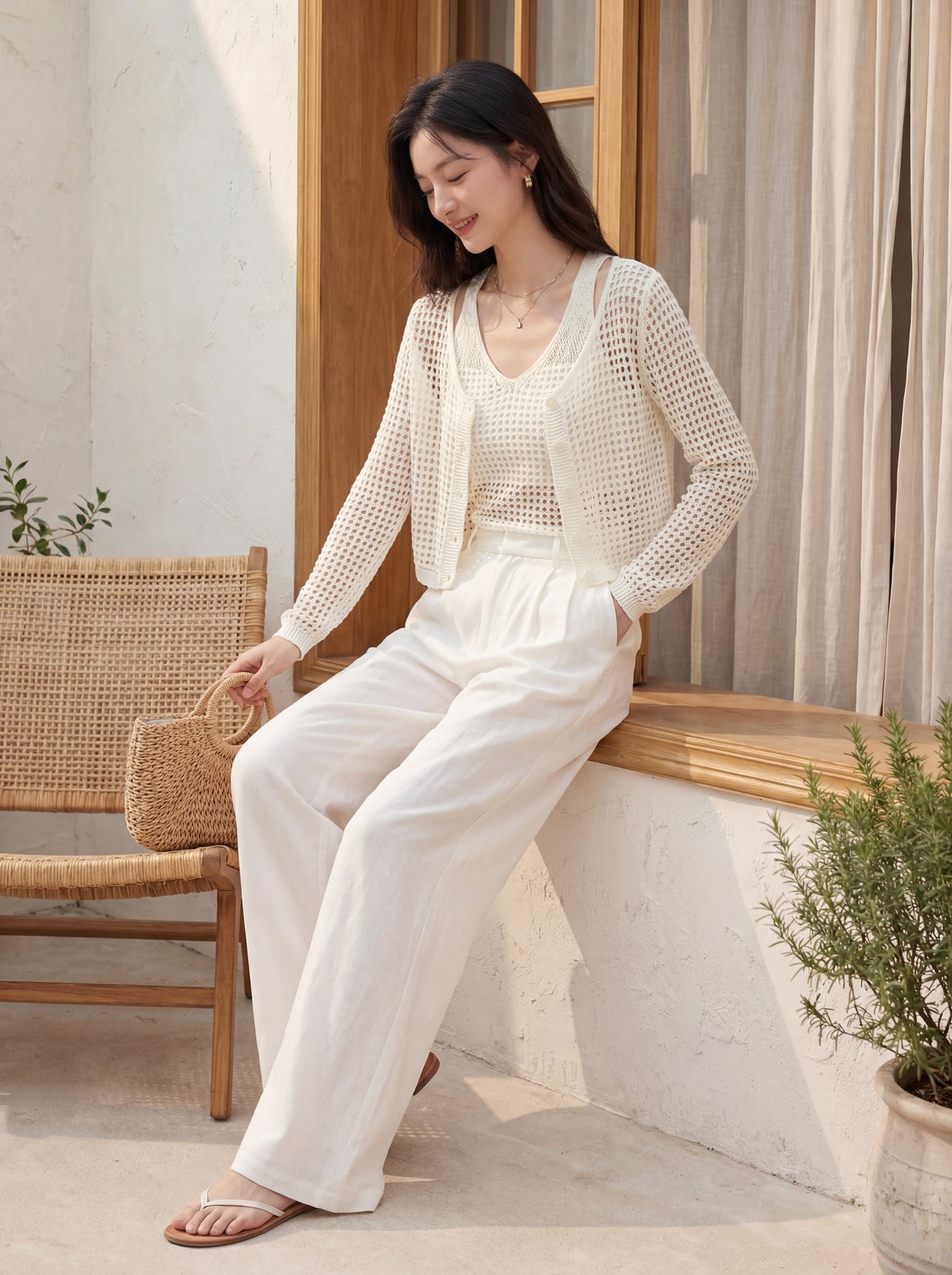 法式鏤空針織兩件套