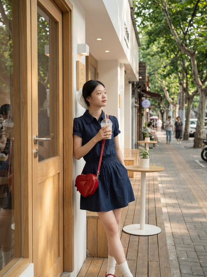 シンプルエレガント半袖ワンピース