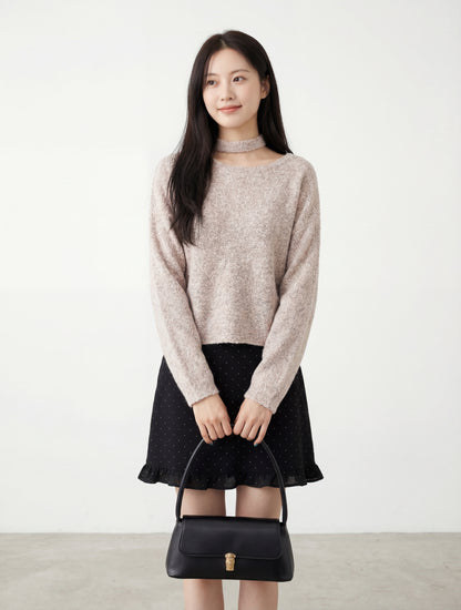 氣質斜領掛脖韓系上衣