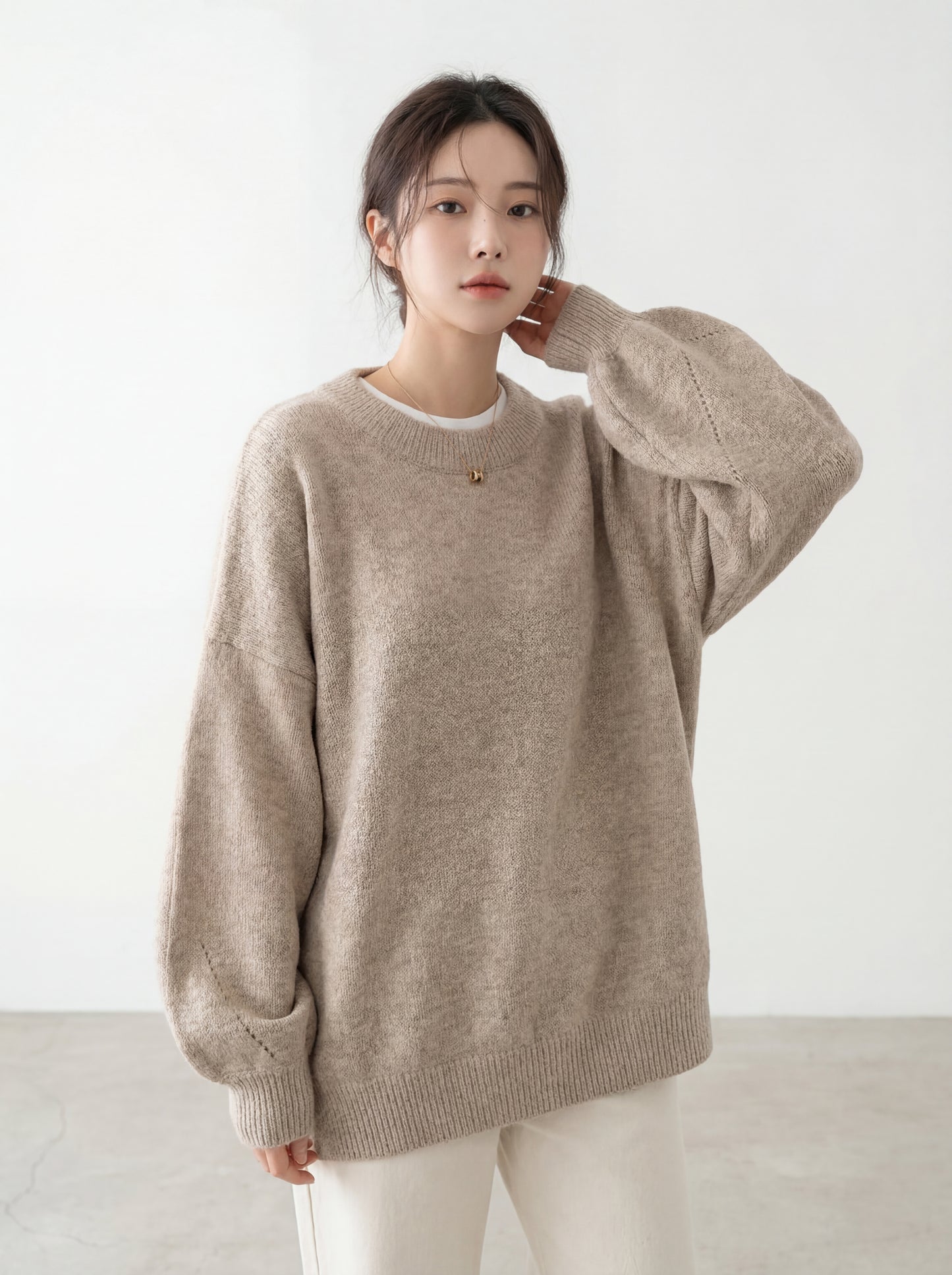 圓領燈籠袖針織毛衣