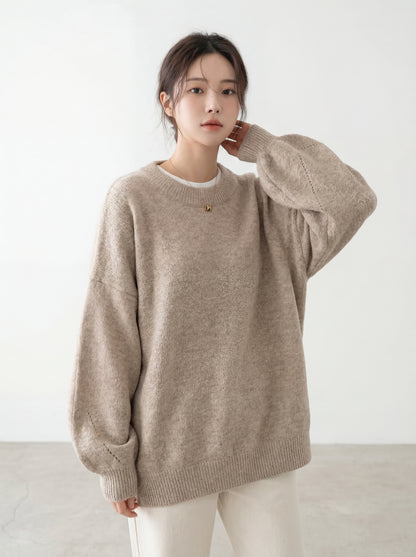 圓領燈籠袖針織毛衣