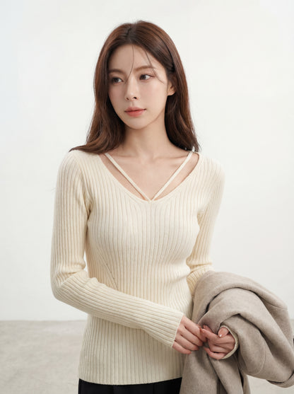 純欲感簡約V領修身針織小衫