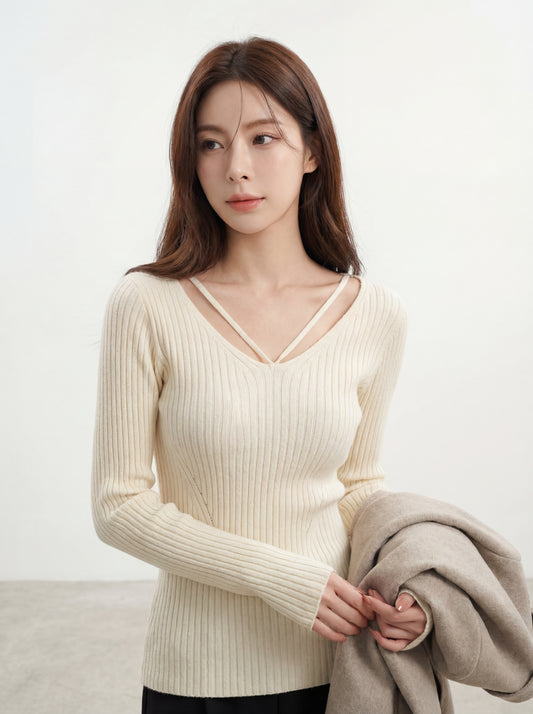 純欲感簡約V領修身針織小衫
