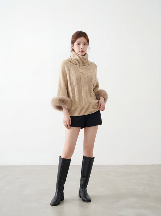 高領蝙蝠袖顯瘦斗篷