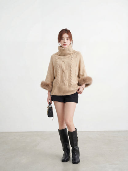 高領蝙蝠袖顯瘦斗篷