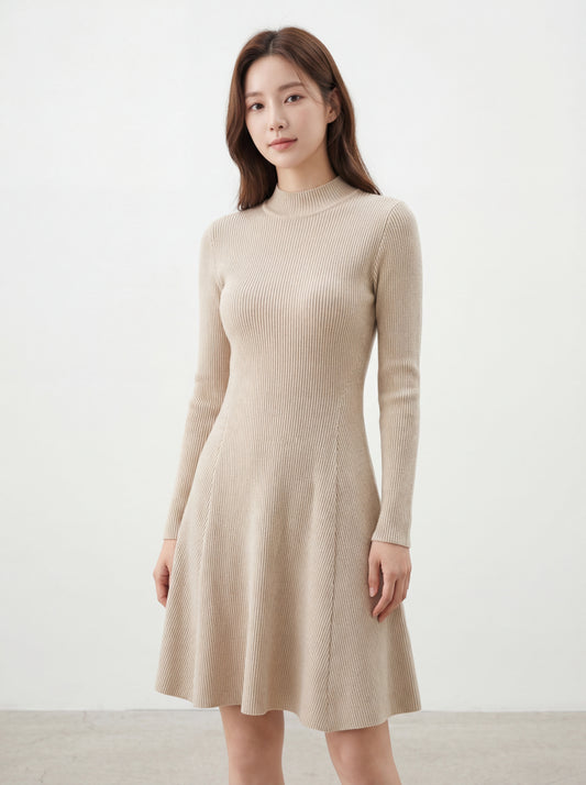 百搭純色長袖修身A字裙