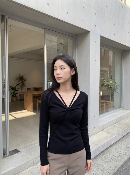 溫柔V領修身針織小衫