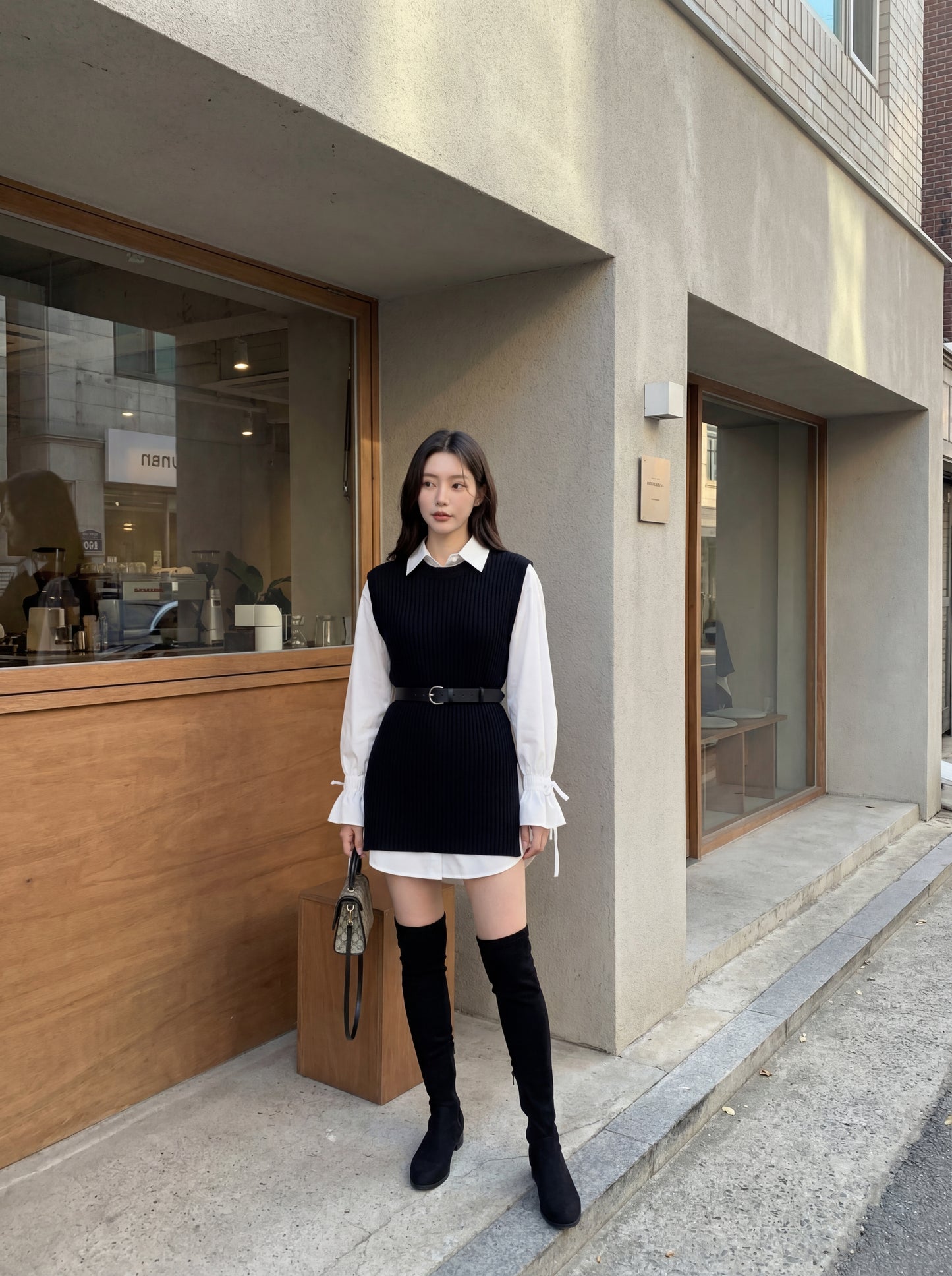 恤衫裙+針織馬甲set