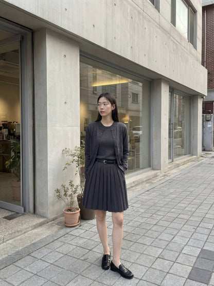 長袖針織開衫＋背心壓褶連身裙套裝