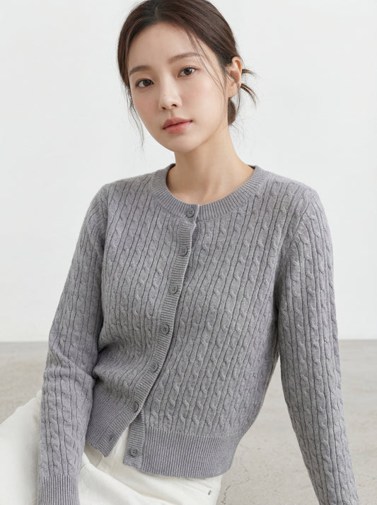 韓系慵懶風麻花毛衣針織開衫