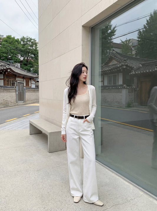 立體設計感彈力牛仔直筒褲