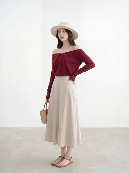 法式浪漫一字肩針織小衫