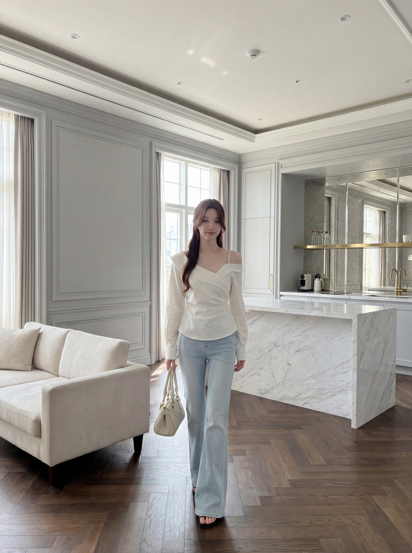 不對稱交叉領露肩小衫