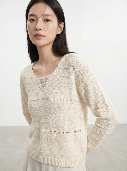 V領休閒鏤空短款上衣