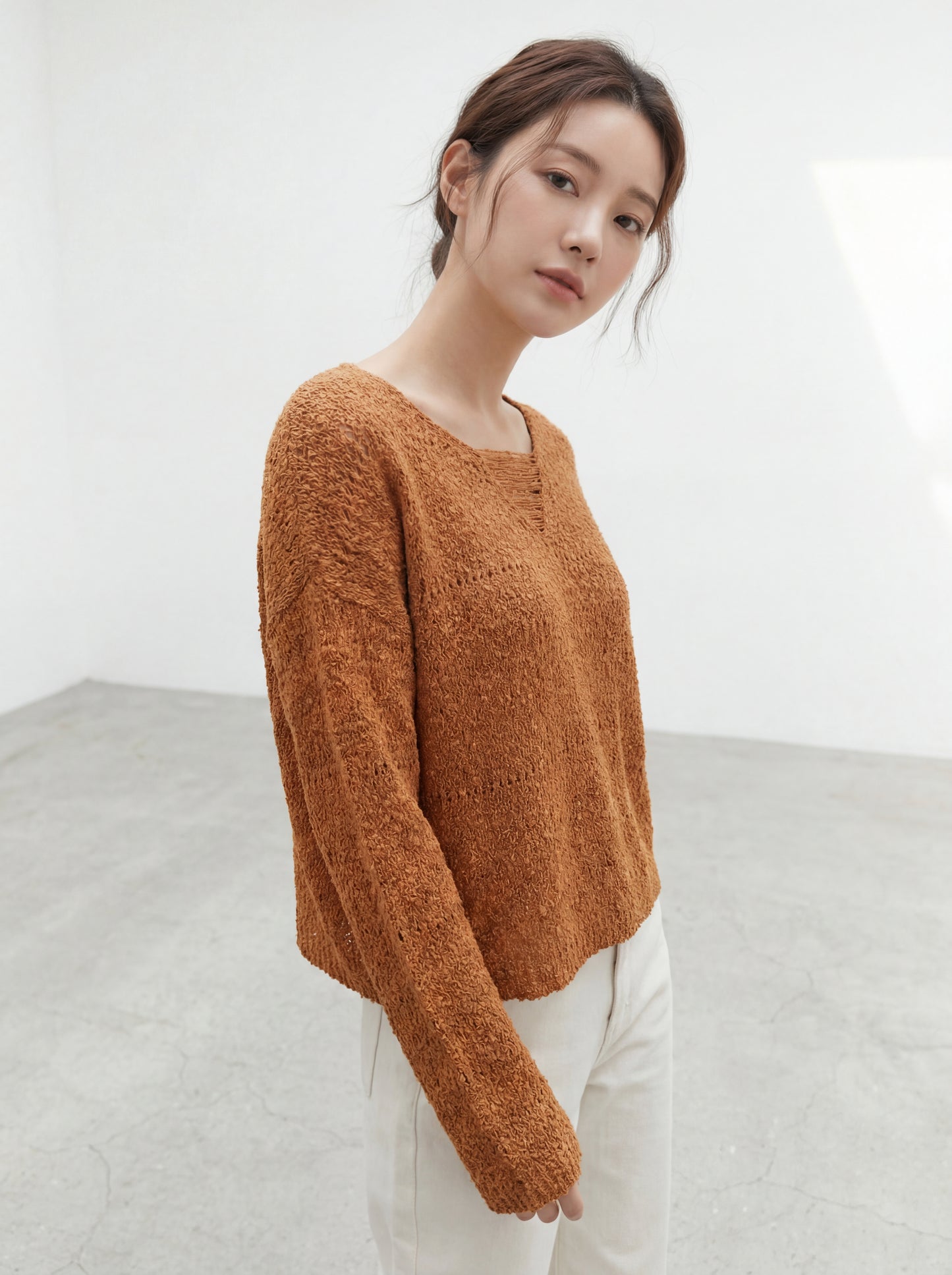 V領休閒鏤空短款上衣