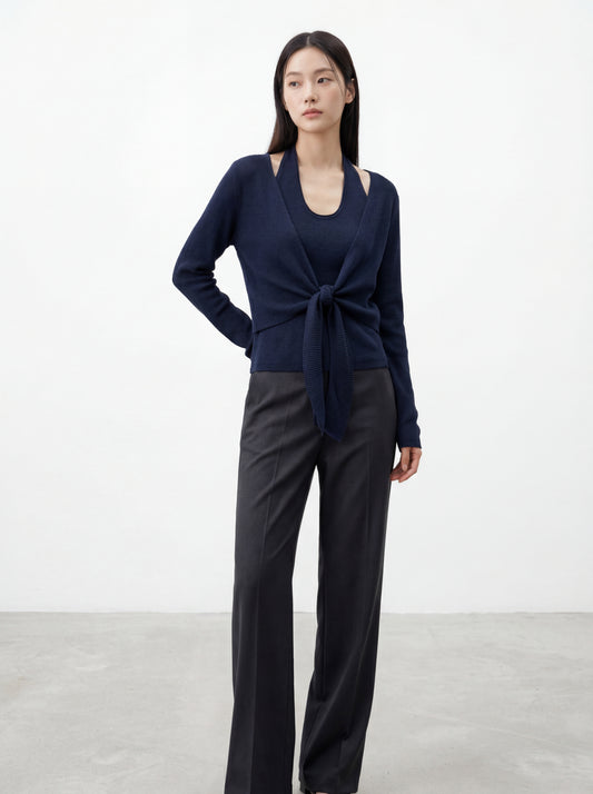 掛脖假兩件百搭針織衫