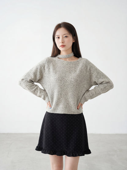 氣質斜領掛脖韓系上衣