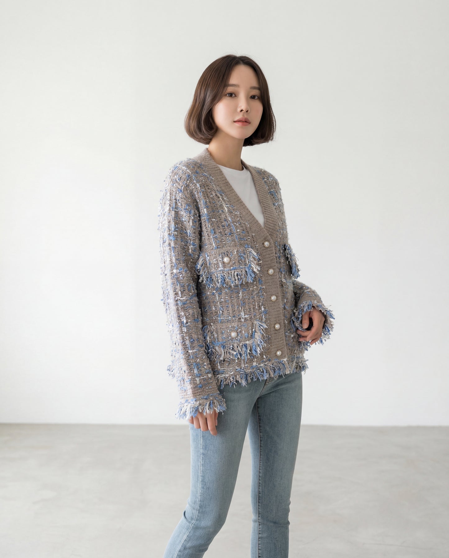 ビンテージVネックミックスカラーカーディガン