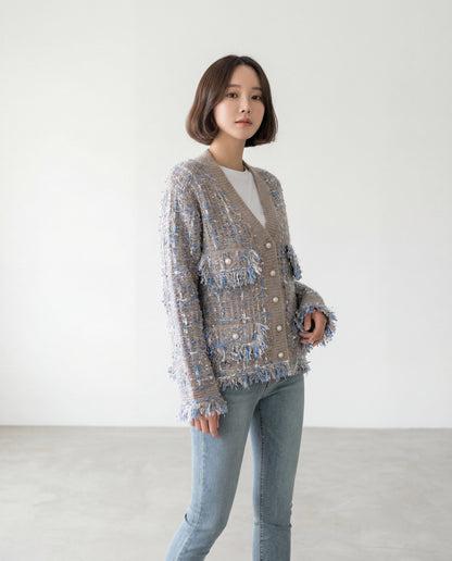 ビンテージVネックミックスカラーカーディガン