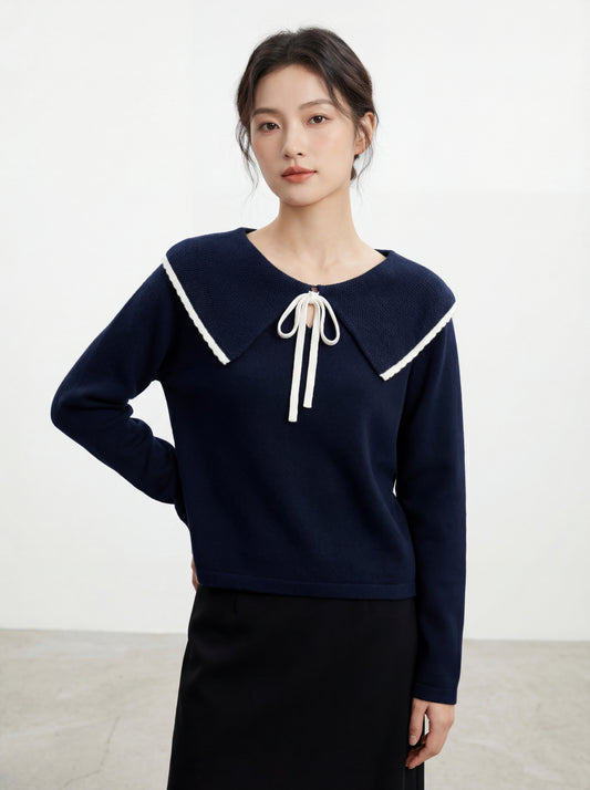 韓系大翻領學院風針織上衣