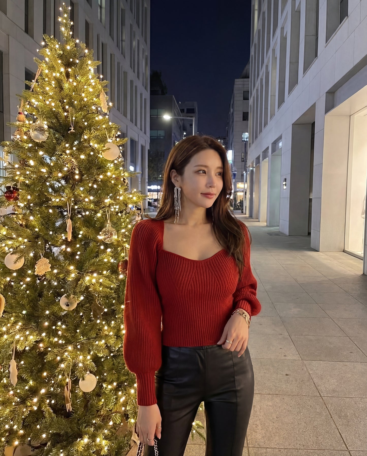 法式方領針織長袖top