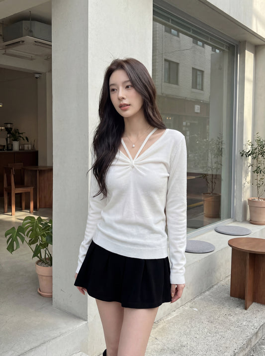 溫柔V領修身針織小衫