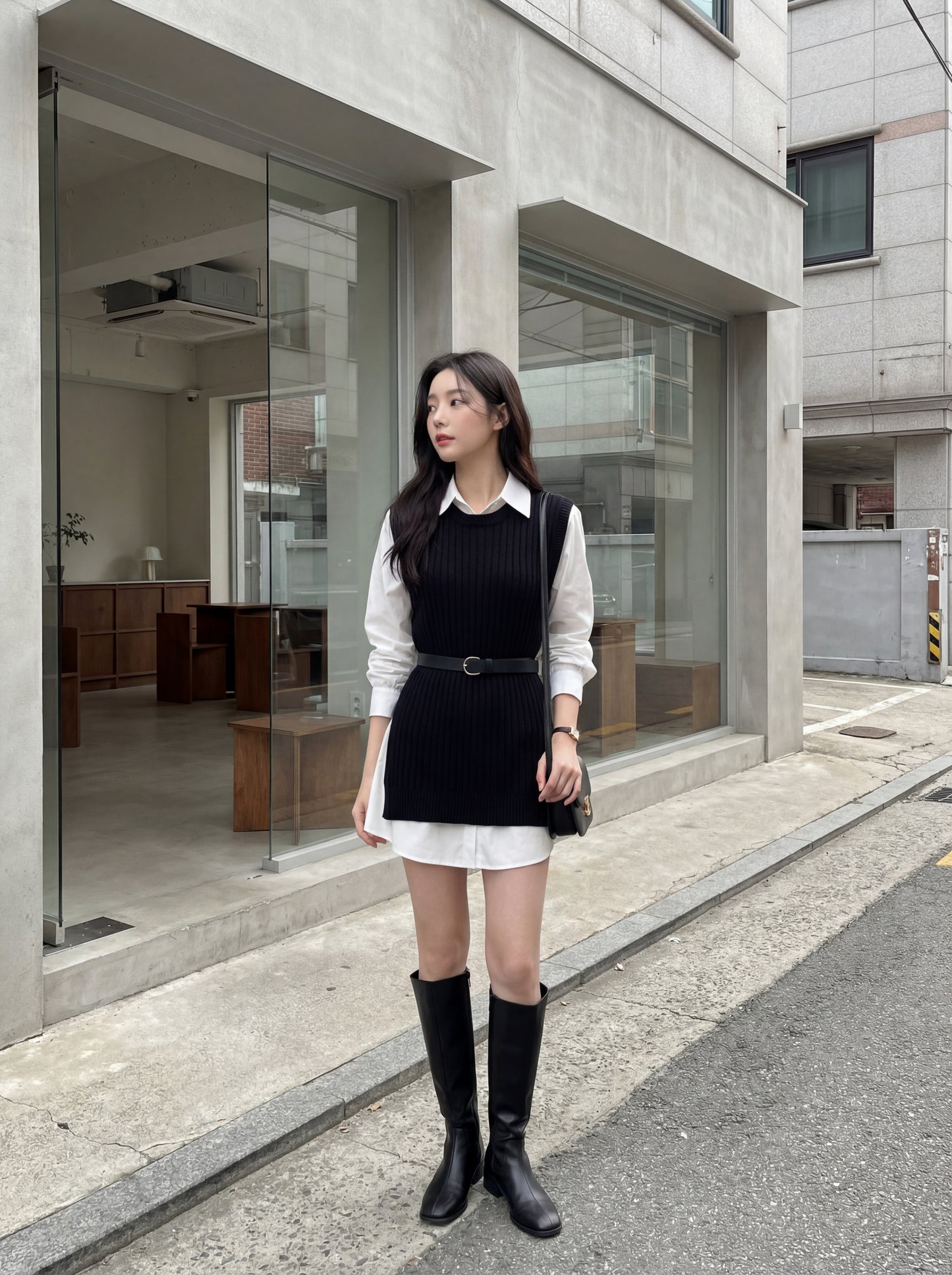 恤衫裙+針織馬甲set