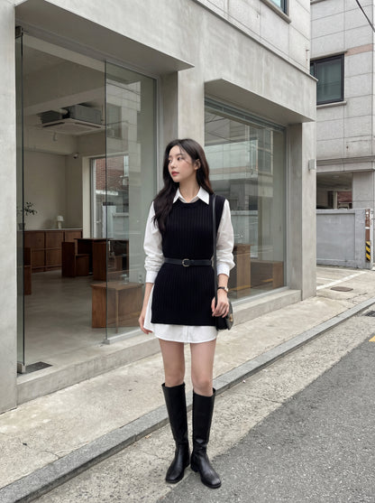 恤衫裙+針織馬甲set