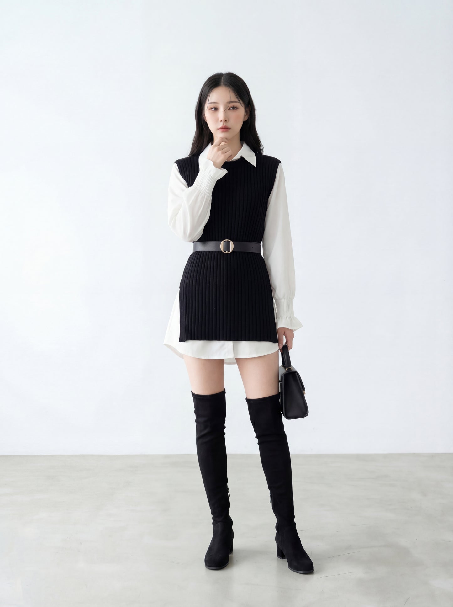 恤衫裙+針織馬甲set